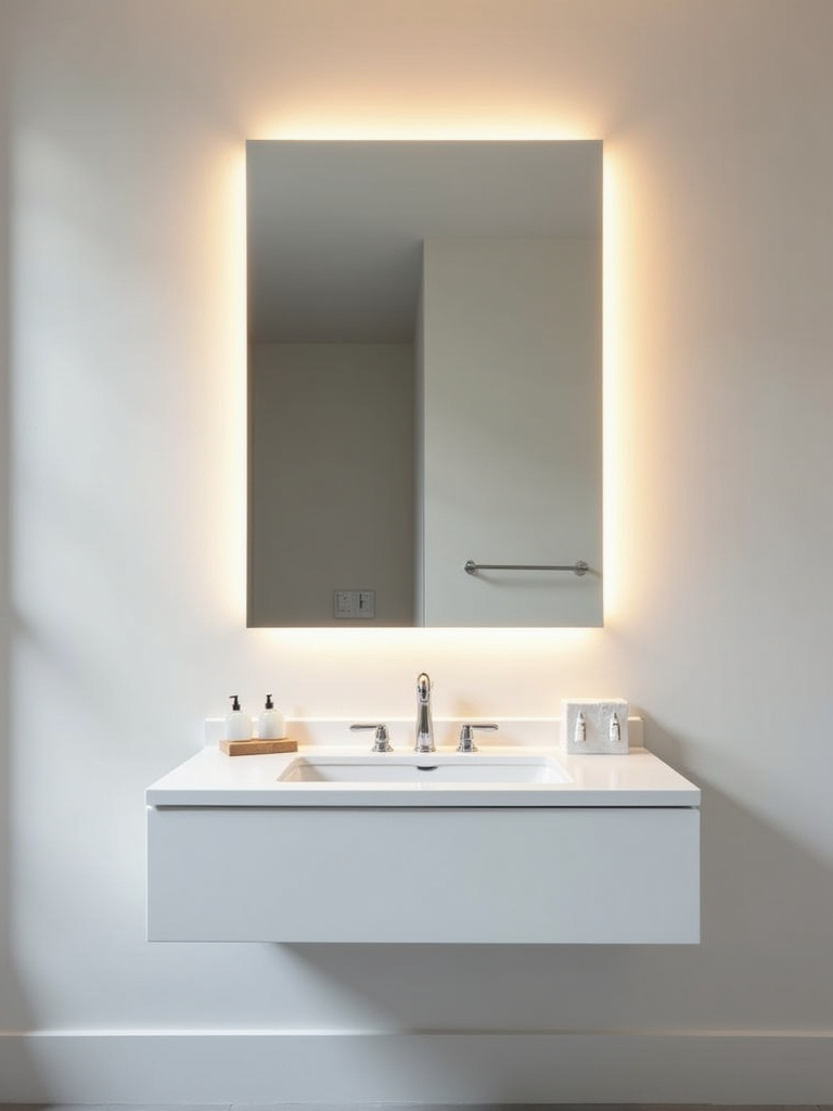 Modern bathroom with integrated LED mirror lighting