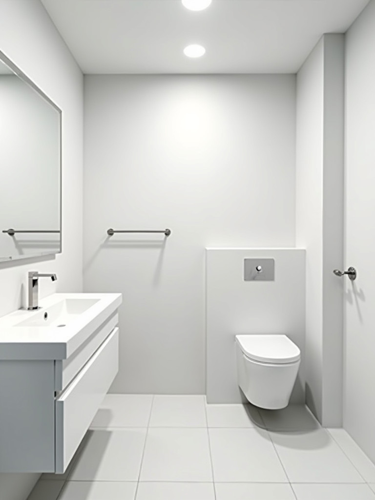 A small bathroom with a light color palette and minimalist design