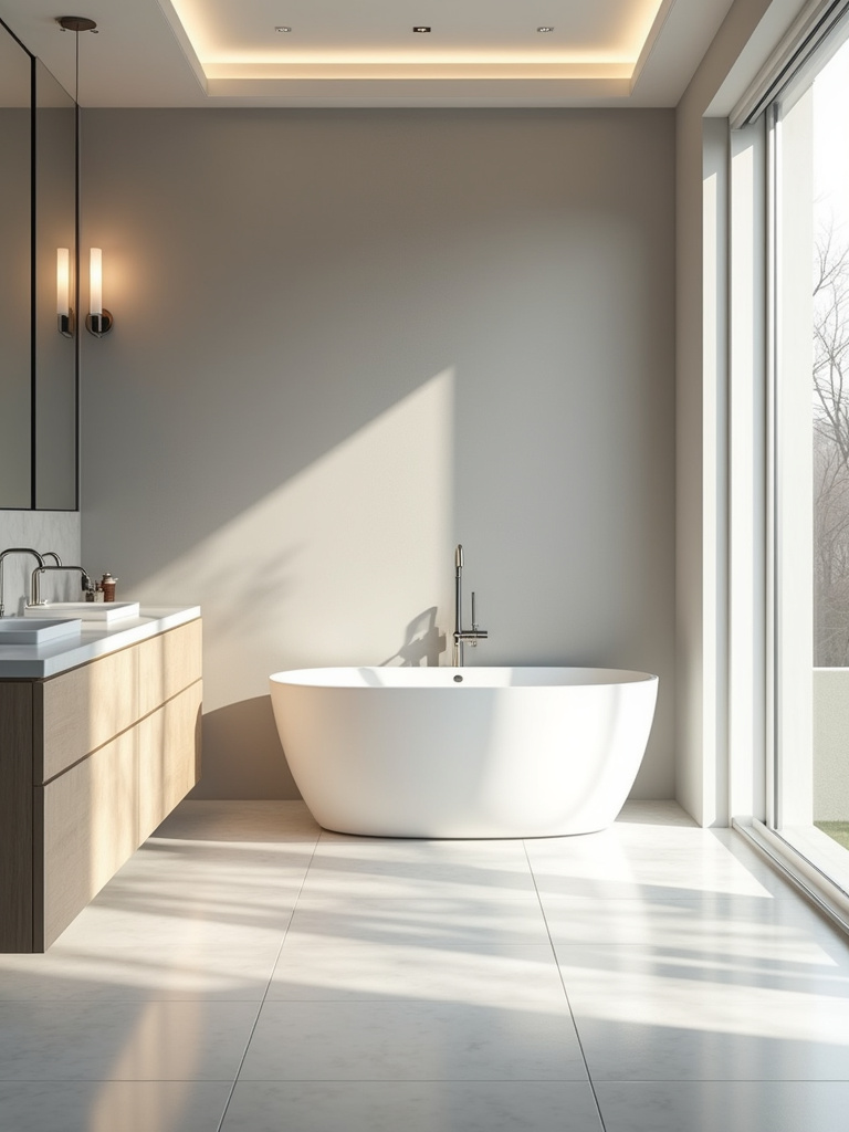 Modern bathroom featuring a calming, neutral color palette