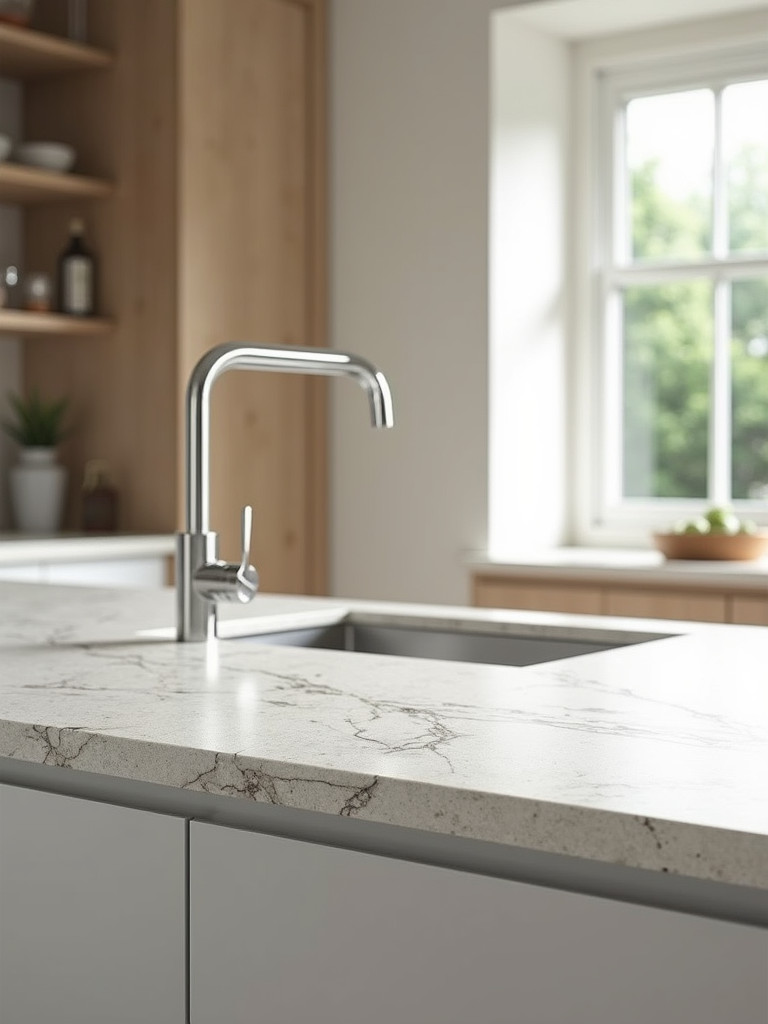 A durable and stylish quartz countertop in a modern kitchen