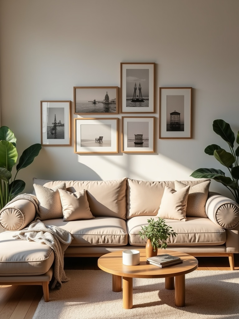 Living room decorated with personalized photo display
