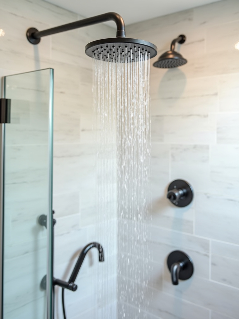 A luxurious shower featuring a rain shower head for an immersive shower experience.
