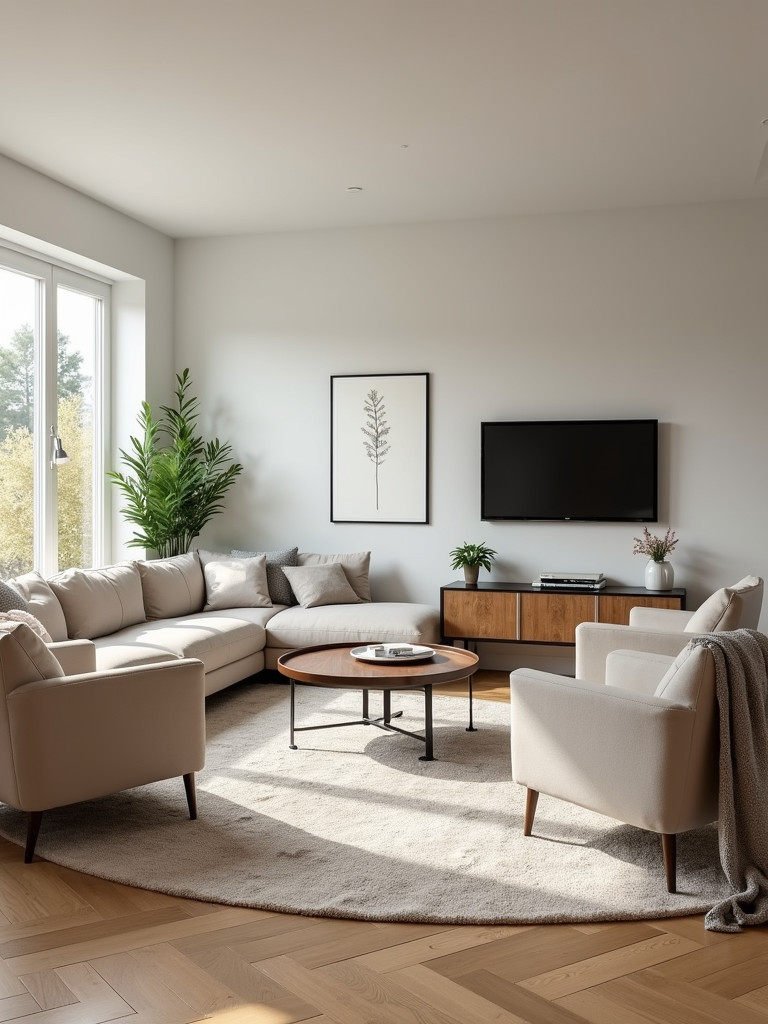 Living room with furniture rearranged in a new layout.