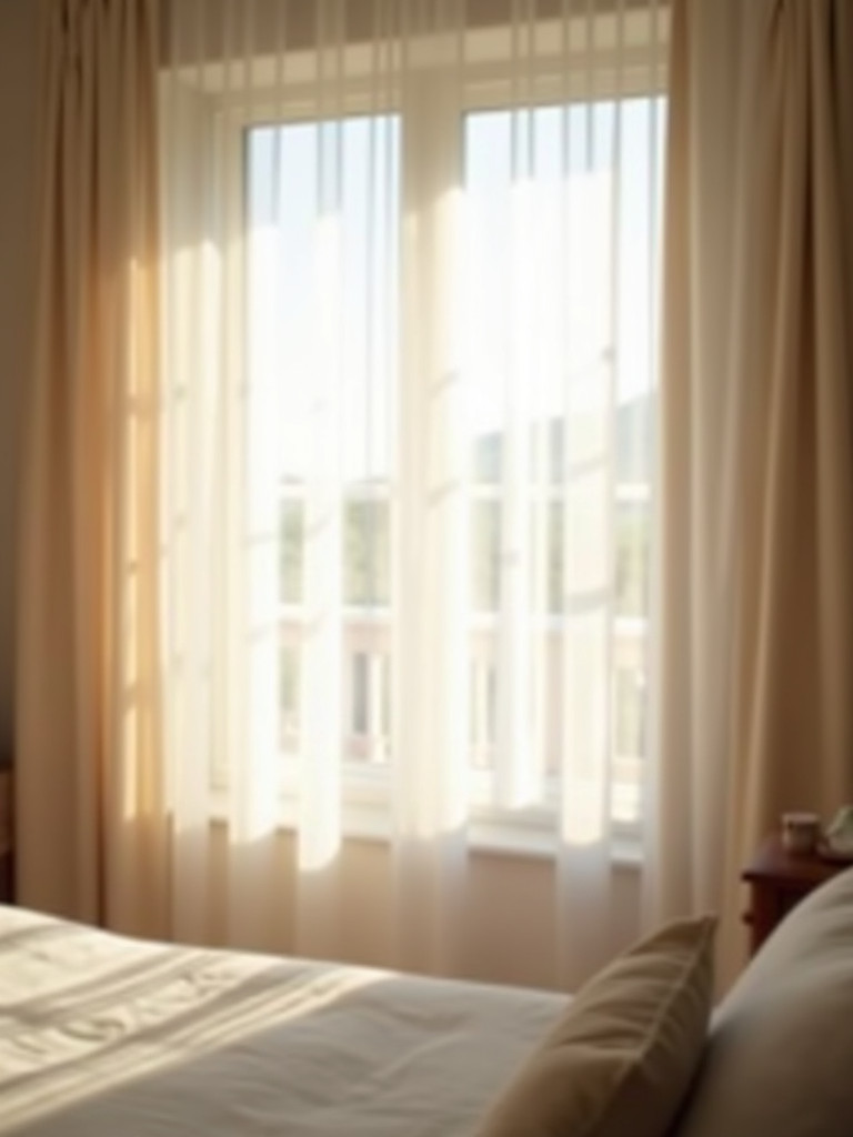 Soft, sheer curtains filtering natural light in a bedroom