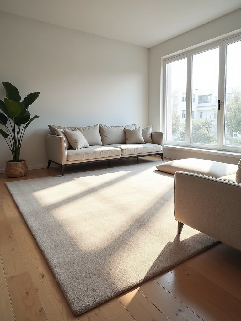 An overhead shot showcasing a minimalist area rug in a living room