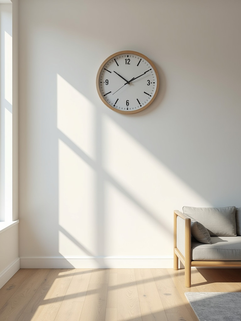 A clean, simple, minimal clock enhancing the functionality of a modern room