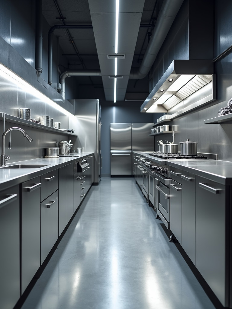 A modern kitchen featuring a stainless steel backsplash and sleek design