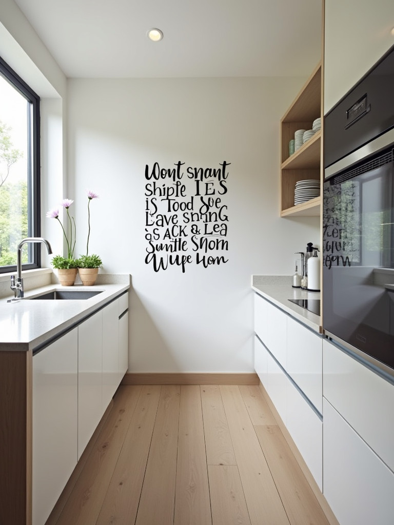 Contemporary kitchen with typography wall decor.