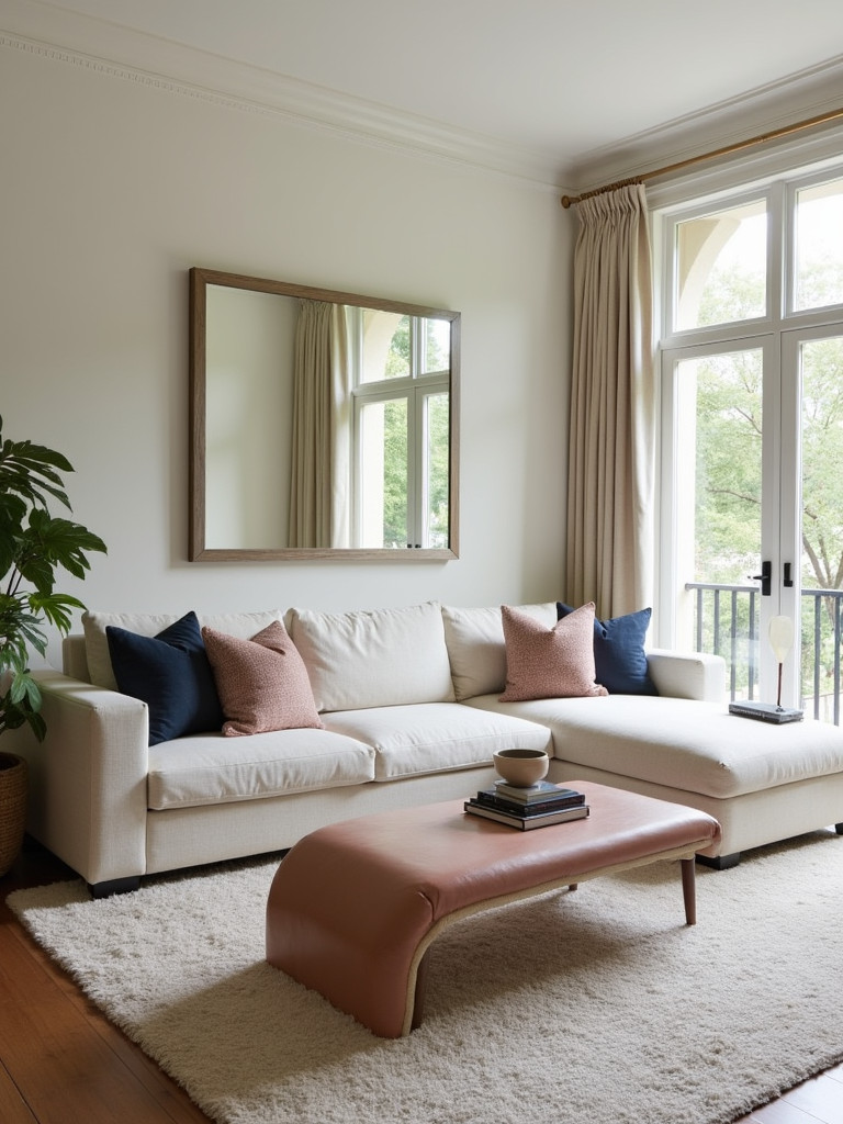 Living room with mirrors that visually expand the space.