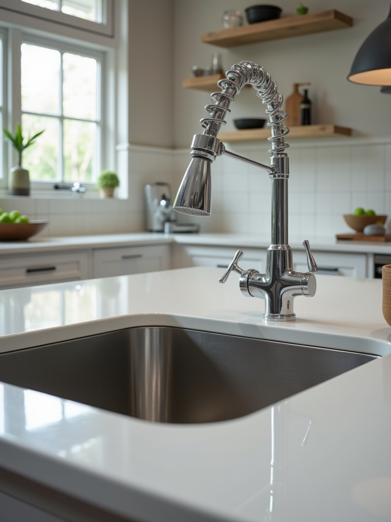 A modern stainless steel sink with a stylish chrome faucet