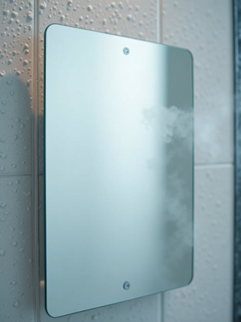 Anti-fog bathroom mirror remaining clear and steam-free in a steamy shower environment.
