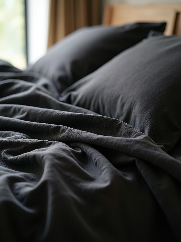 Black linen bedding set for a relaxed and chic bedroom look.