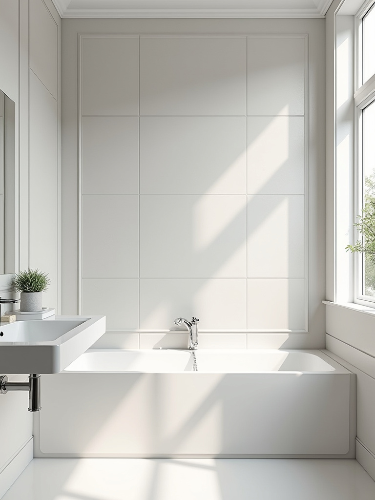 A bathroom featuring modern border tiles to define spaces.