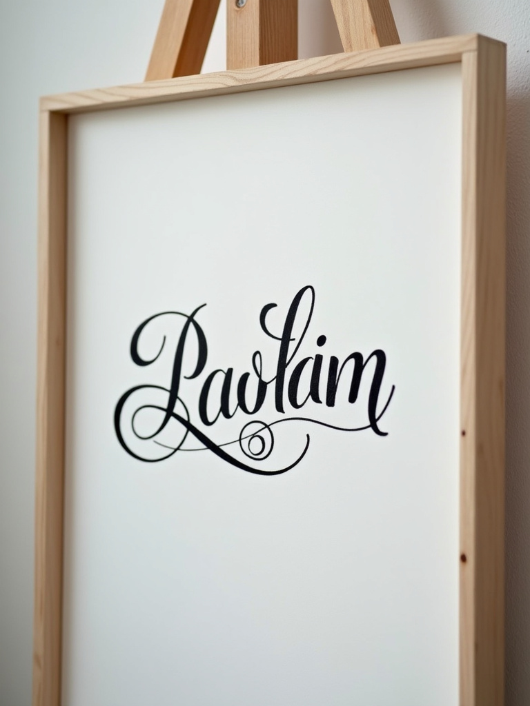 Unique handmade calligraphy on a canvas for wall art decor, using soft and subtle light to illuminate the ink.