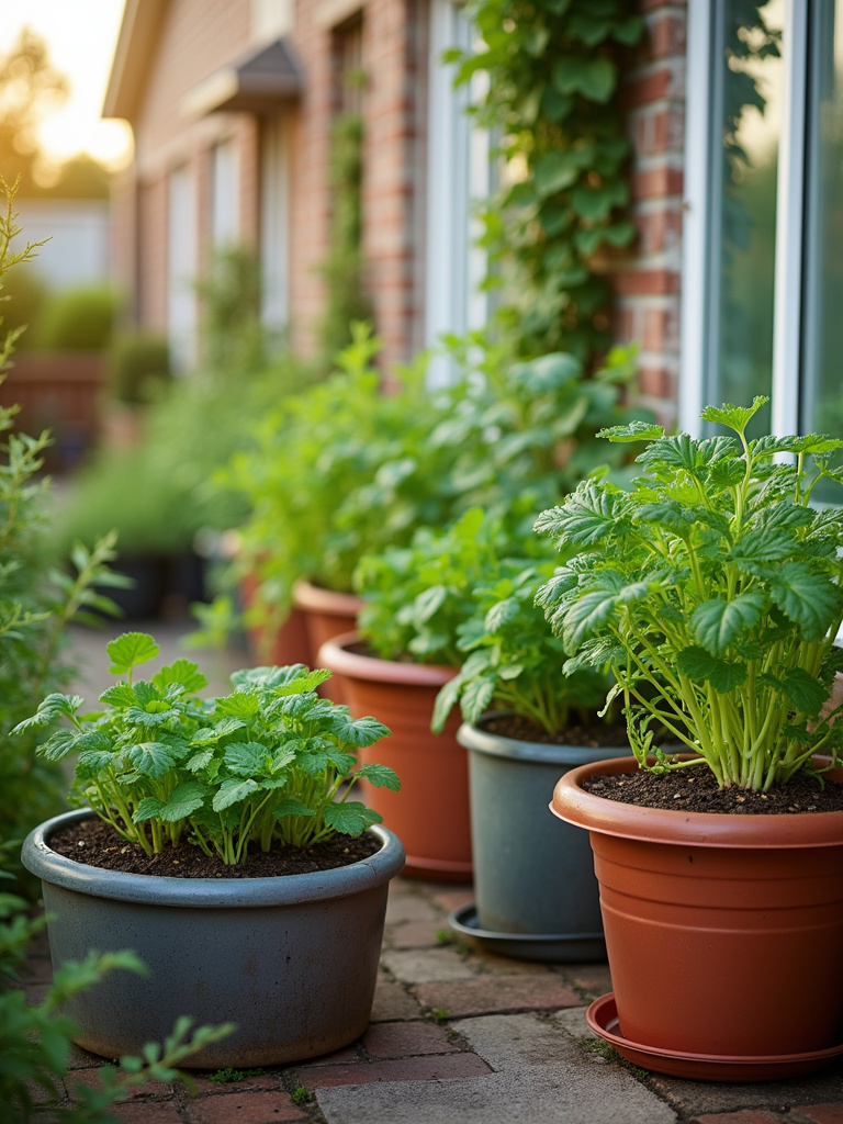 Colorful patio vegetable garden with various vegetables growing in diverse containers, creating an inviting outdoor space.