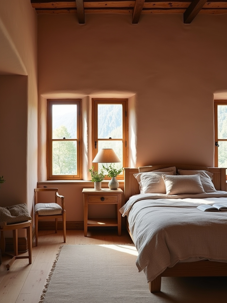 Rustic bedroom using an earthy color palette.