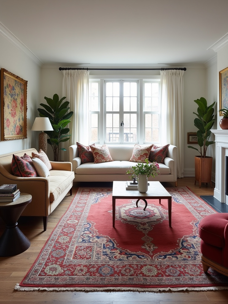 Stylish living room showcasing a variety of rug styles to match different decor preferences.