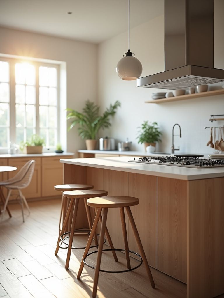 A kitchen featuring a central island with bar stools.