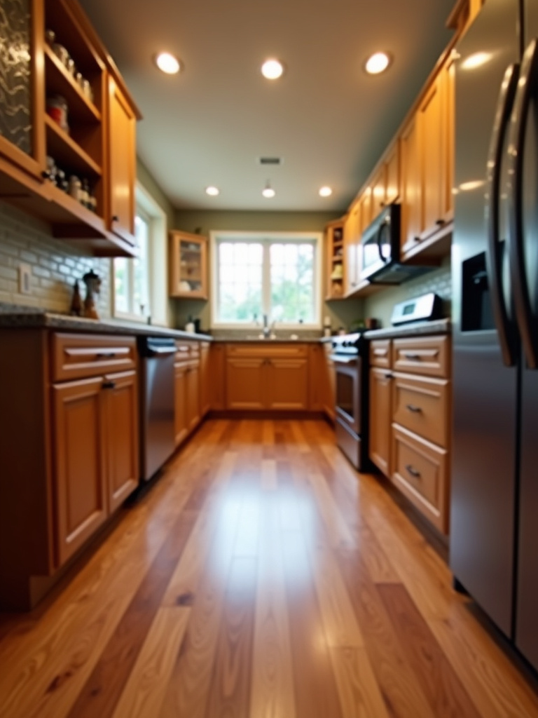 Warm and inviting traditional kitchen with hardwood flooring.