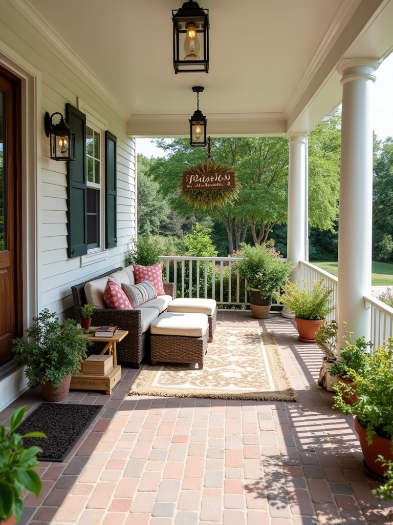 A uniquely decorated back porch with various DIY elements that showcase the personality.