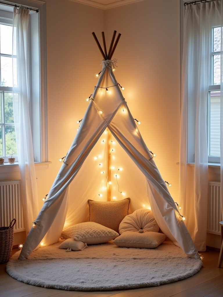 Kids bedroom with a teepee hideaway for cozy retreats and imaginative play.