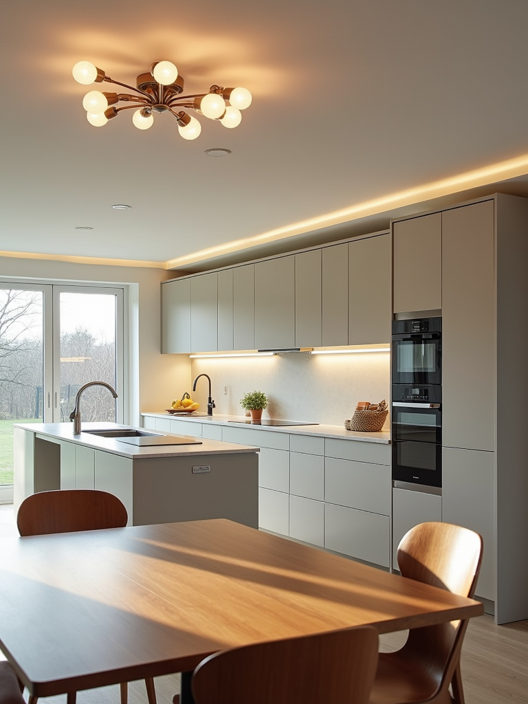 Modern kitchen with semi-flush light mount fixture above the table.