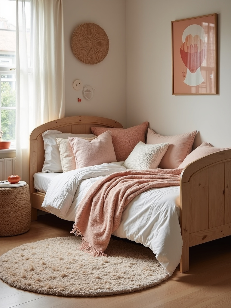 Cozy kids bedroom with plush rug and soft textiles for ultimate comfort