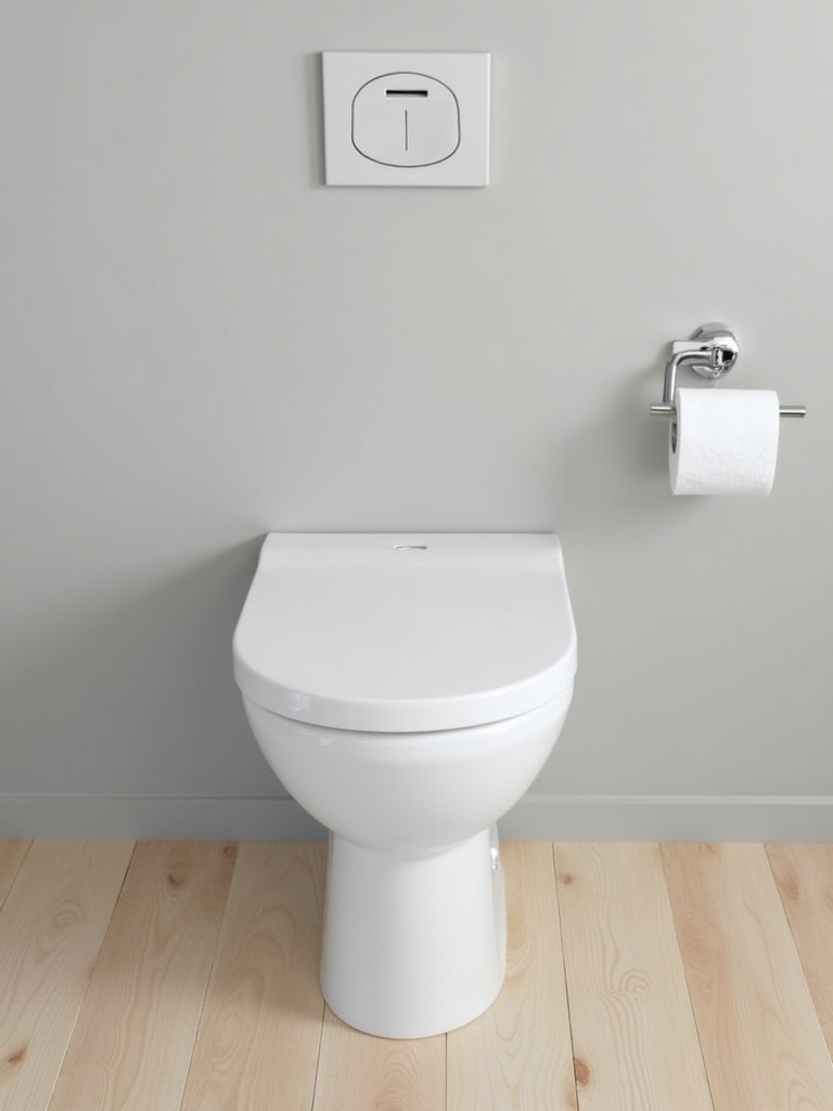 Streamlined white one-piece toilet in a minimalist bathroom setting.
