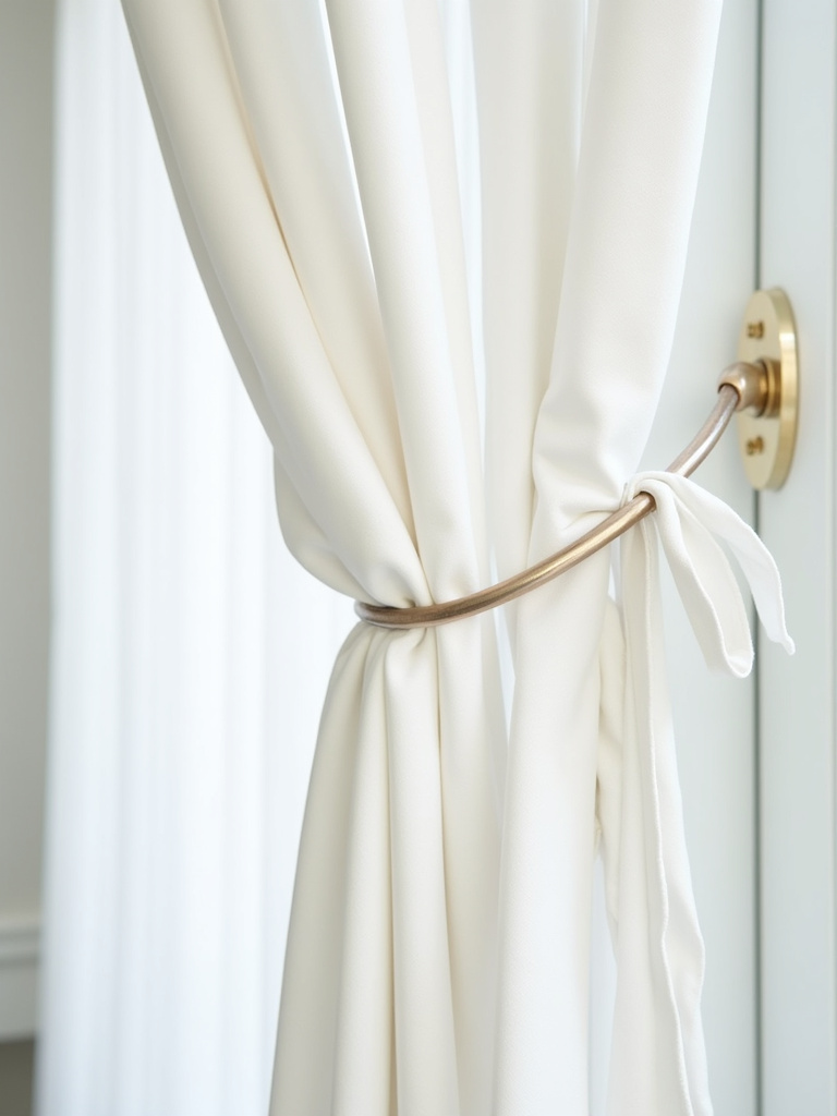 Tiebacks shaping white curtains to provide light and shape in a room