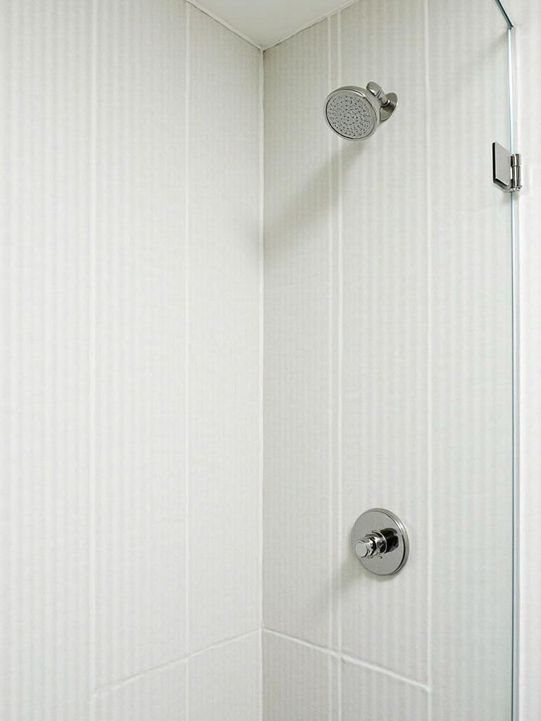 A bathroom wall with vertical tile layouts for added visual height.