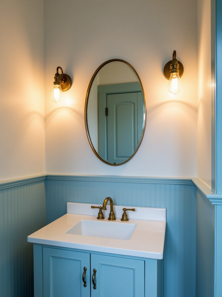 Retro-charm bathroom with vintage-inspired filament bulb vanity lights creating a nostalgic ambiance.