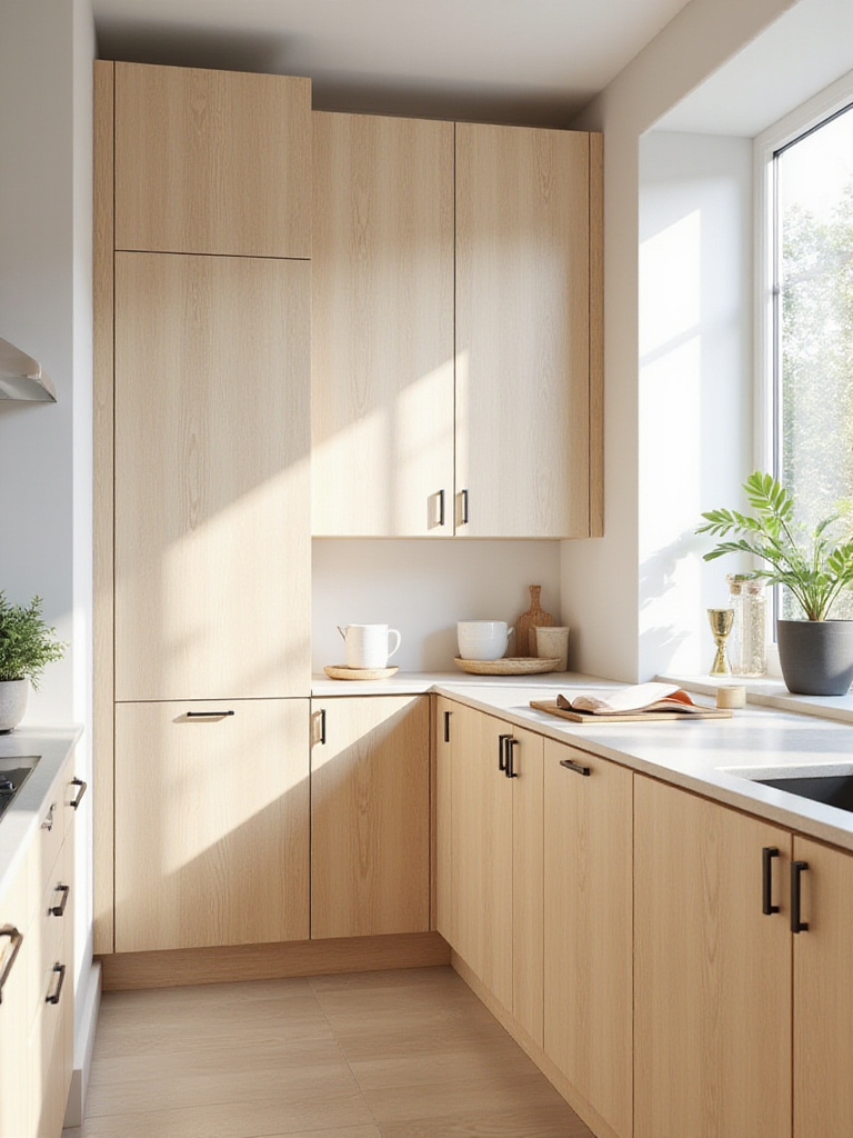 Bright and airy kitchen featuring organic, low-VOC cabinets for allergy-friendly living.