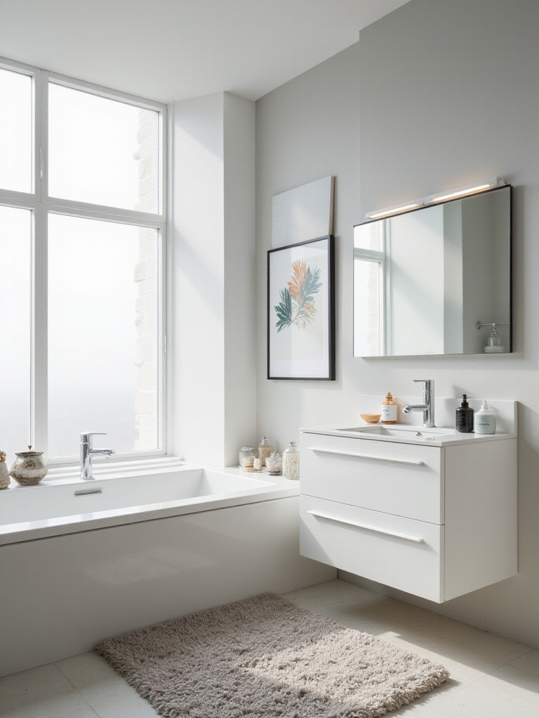 Modern bathroom with abstract art and minimalist decor