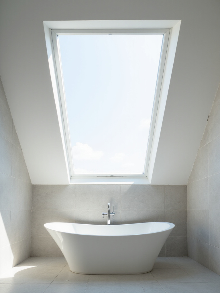 Modern bathroom with a large skylight providing natural light.