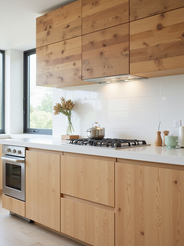 Modern kitchen featuring bamboo and reclaimed wood cabinets