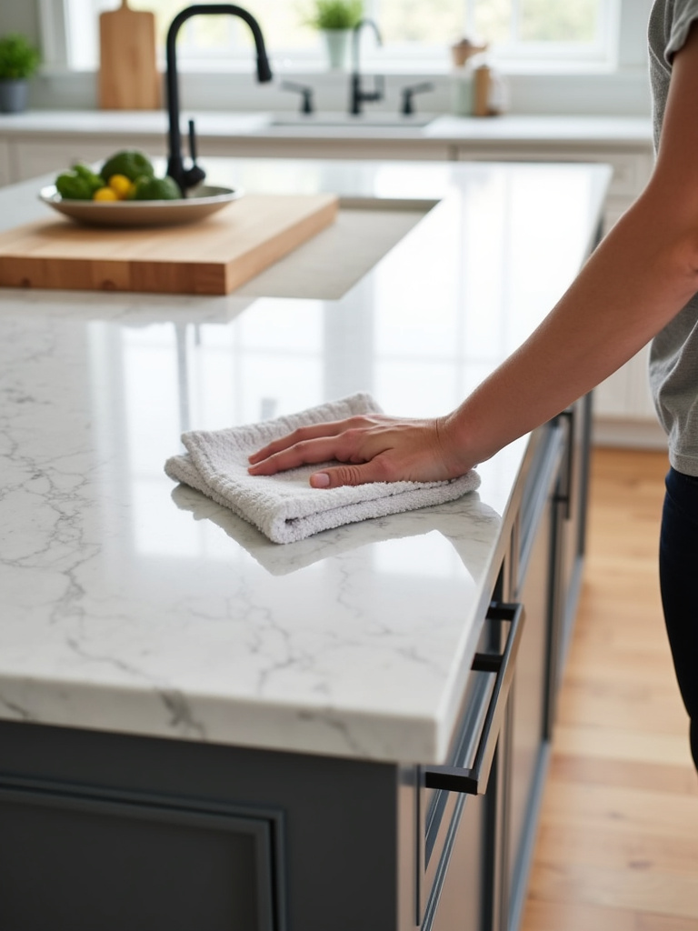 Durable and easy-to-clean quartz countertop kitchen island