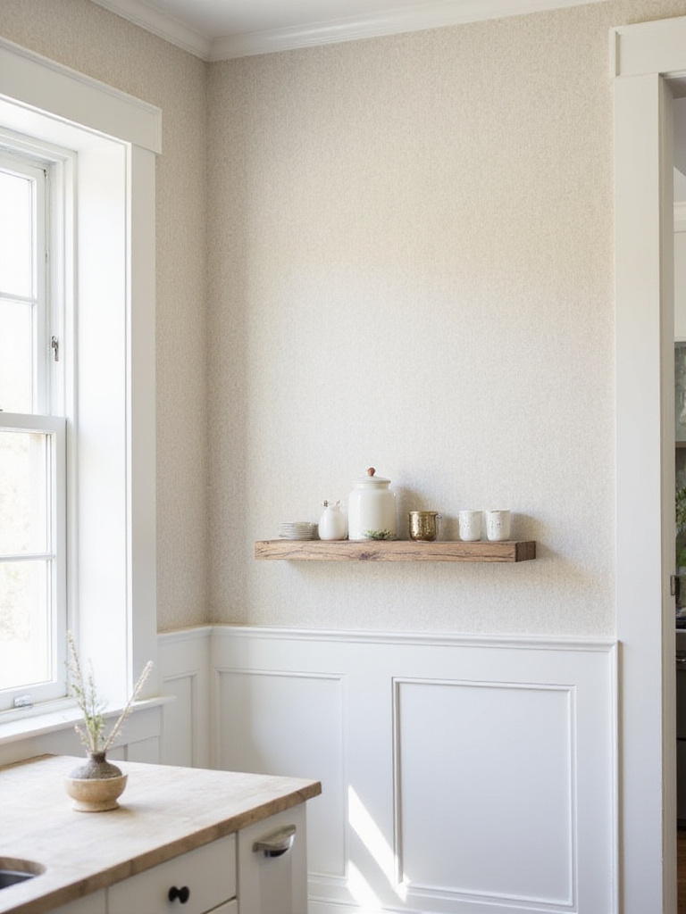 Kitchen wall decorated with affordable paper-based wallpaper.