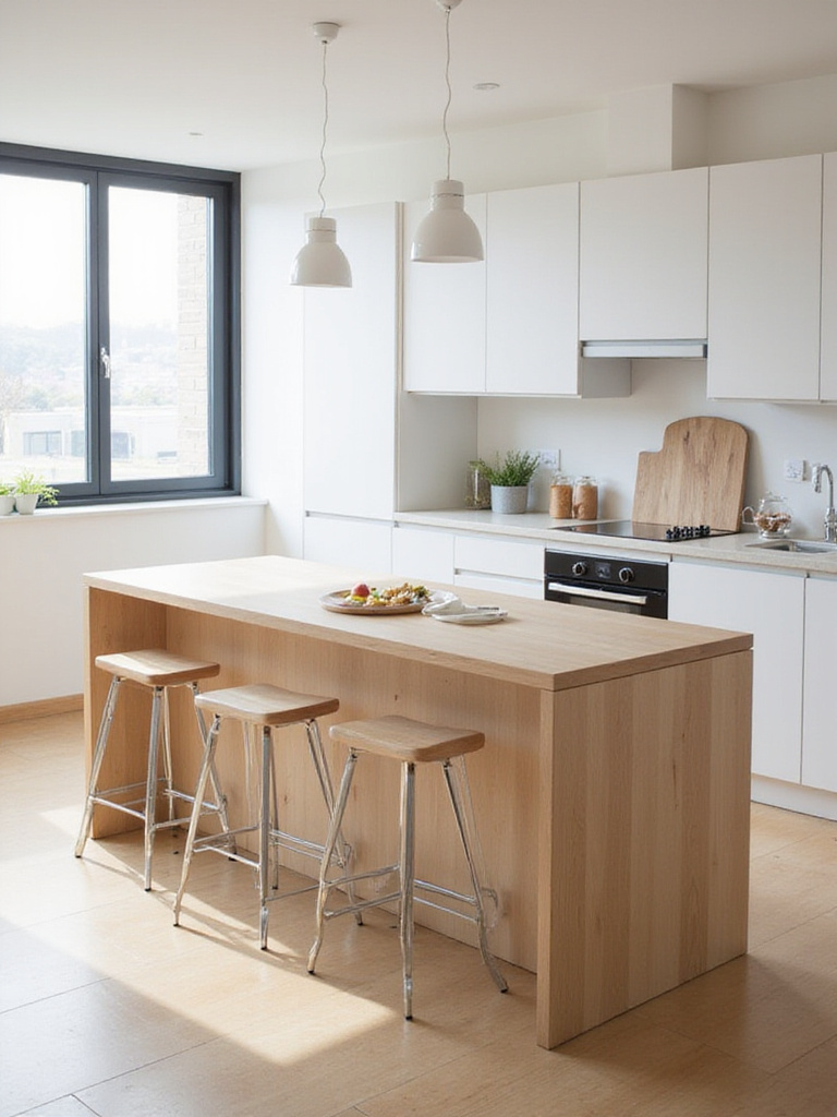 Small kitchen remodel with extended countertop breakfast bar for extra prep and dining space