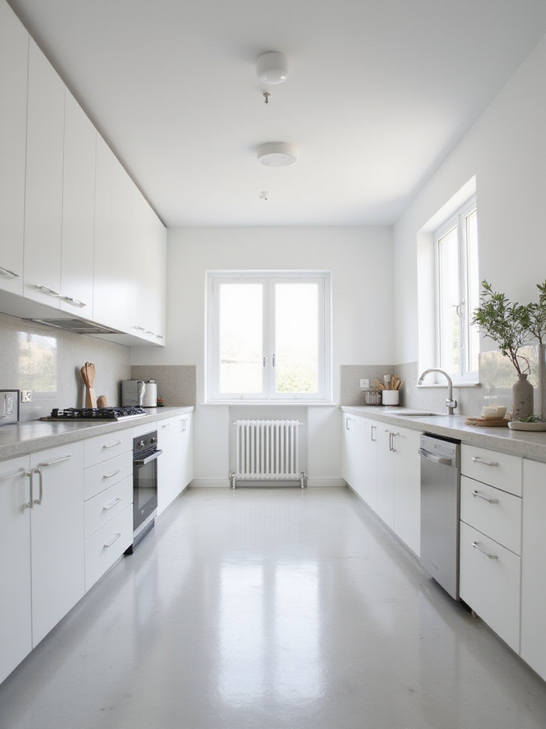 Bright minimalist kitchen with white cabinets and clean countertops