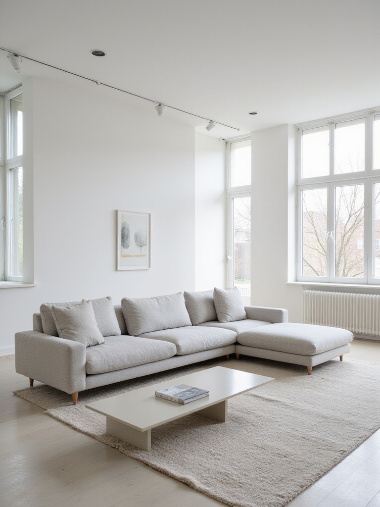 Modern living room featuring a low-profile sectional sofa, creating a spacious and stylish atmosphere.