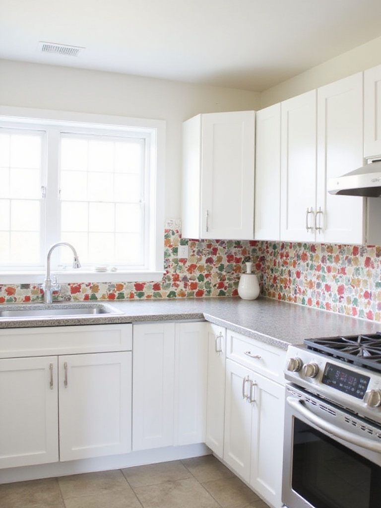 Modern kitchen with peel and stick wallpaper backsplash