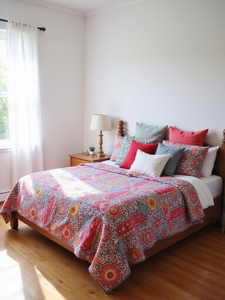 Teen girl's bedroom featuring a colorful bohemian bedding set