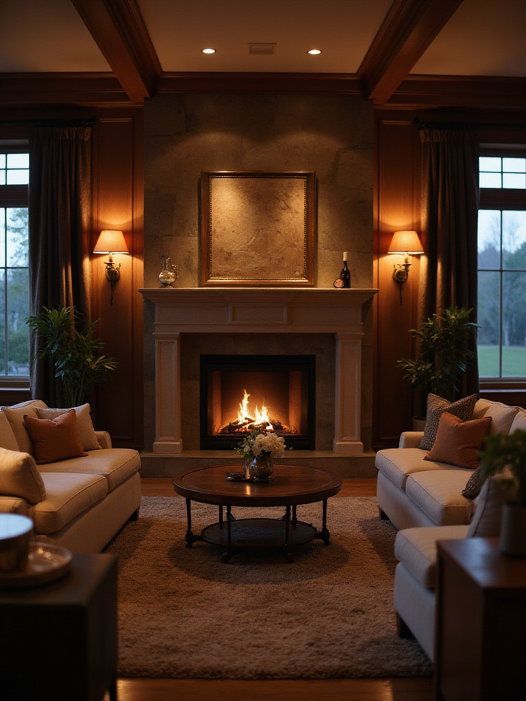 Cozy living room with a modern fireplace as the focal point