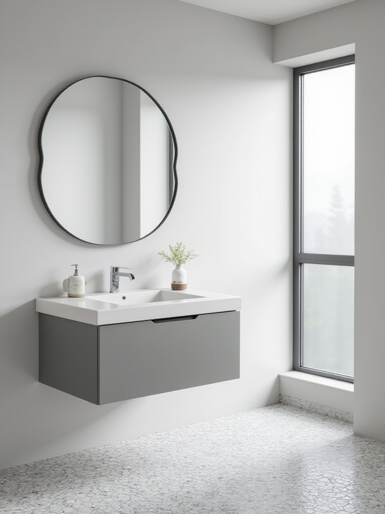 Modern bathroom with geometric hexagonal tile floor