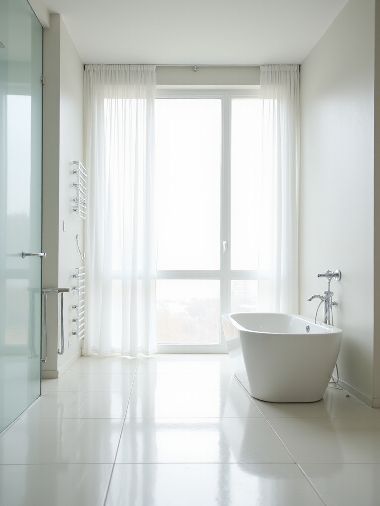 Bright modern bathroom with large window maximizing natural light