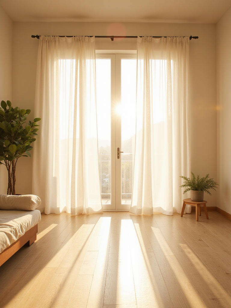 Bright and airy bedroom with large windows and natural light