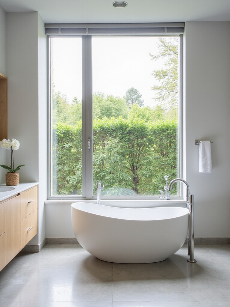 Luxurious freestanding bathtub in a modern bathroom with natural light
