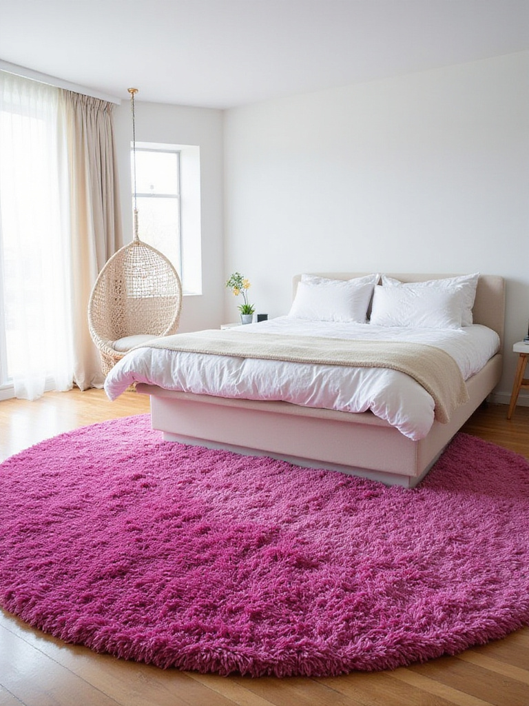 Fuchsia shag rug in a teen girl's modern bedroom