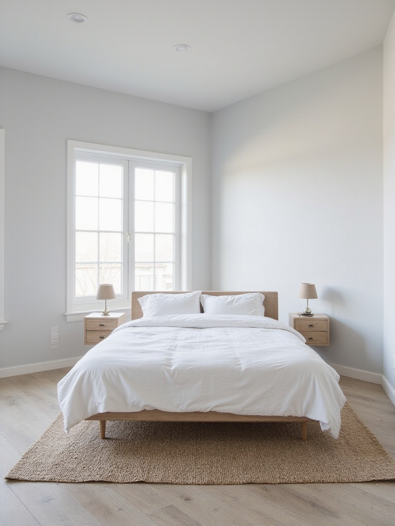 Modern minimalist bedroom interior design with clean lines and neutral color palette.