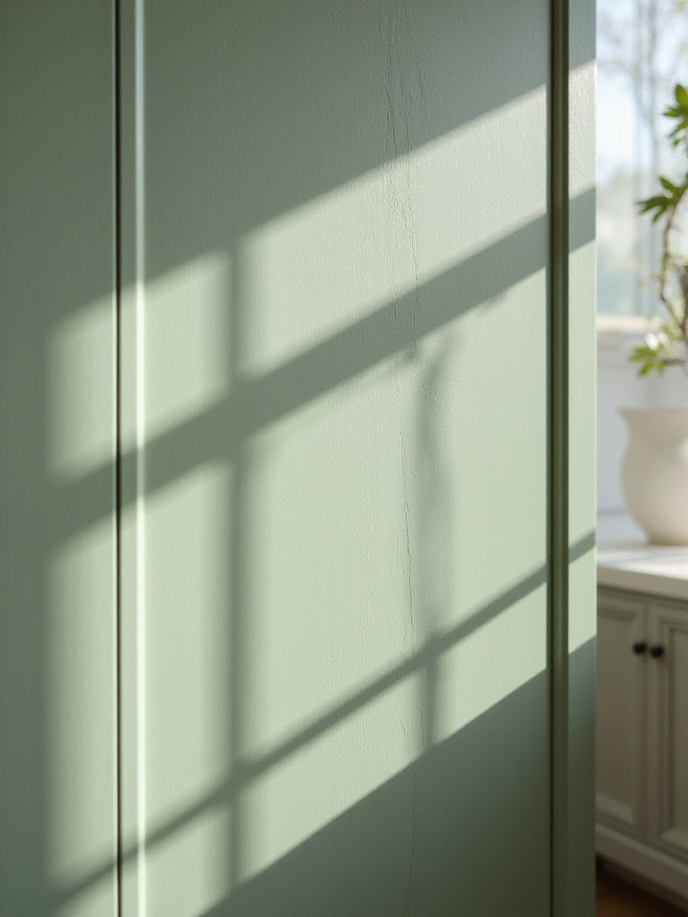 Organic kitchen cabinets painted with a natural green stain, showcasing the wood grain and matte finish.